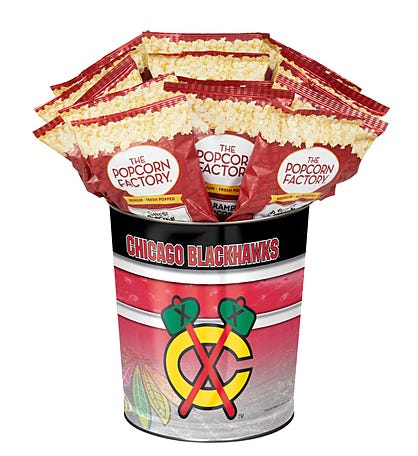 Chicago Blackhawks Popcorn Tin with 15 Bags of Popcorn